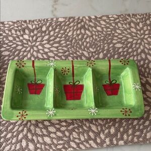 Nantucket Home Green Holiday Triple Serving Tray with Red Present Motif